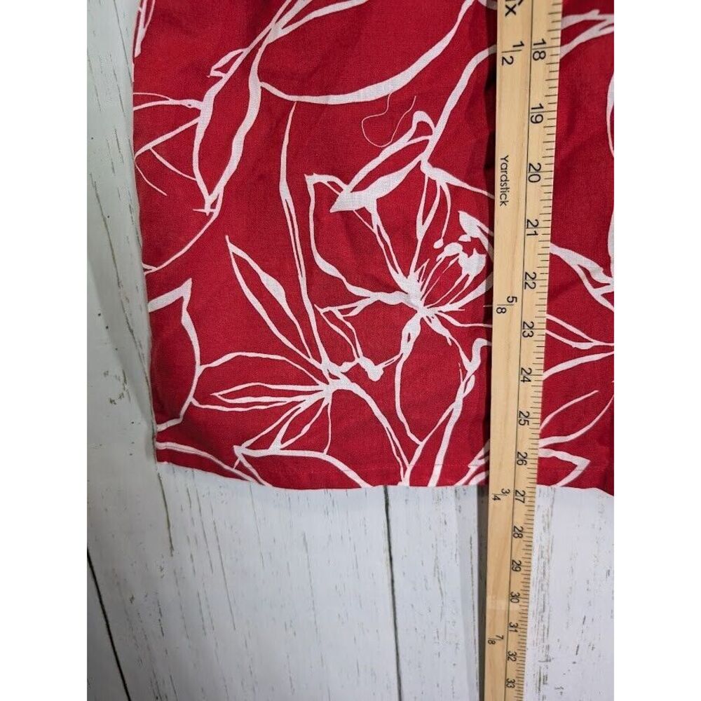 Liz Claiborne Size XL Womens Red White Floral Linen Short Sleeve Blouse Top - Picture 5 of 6